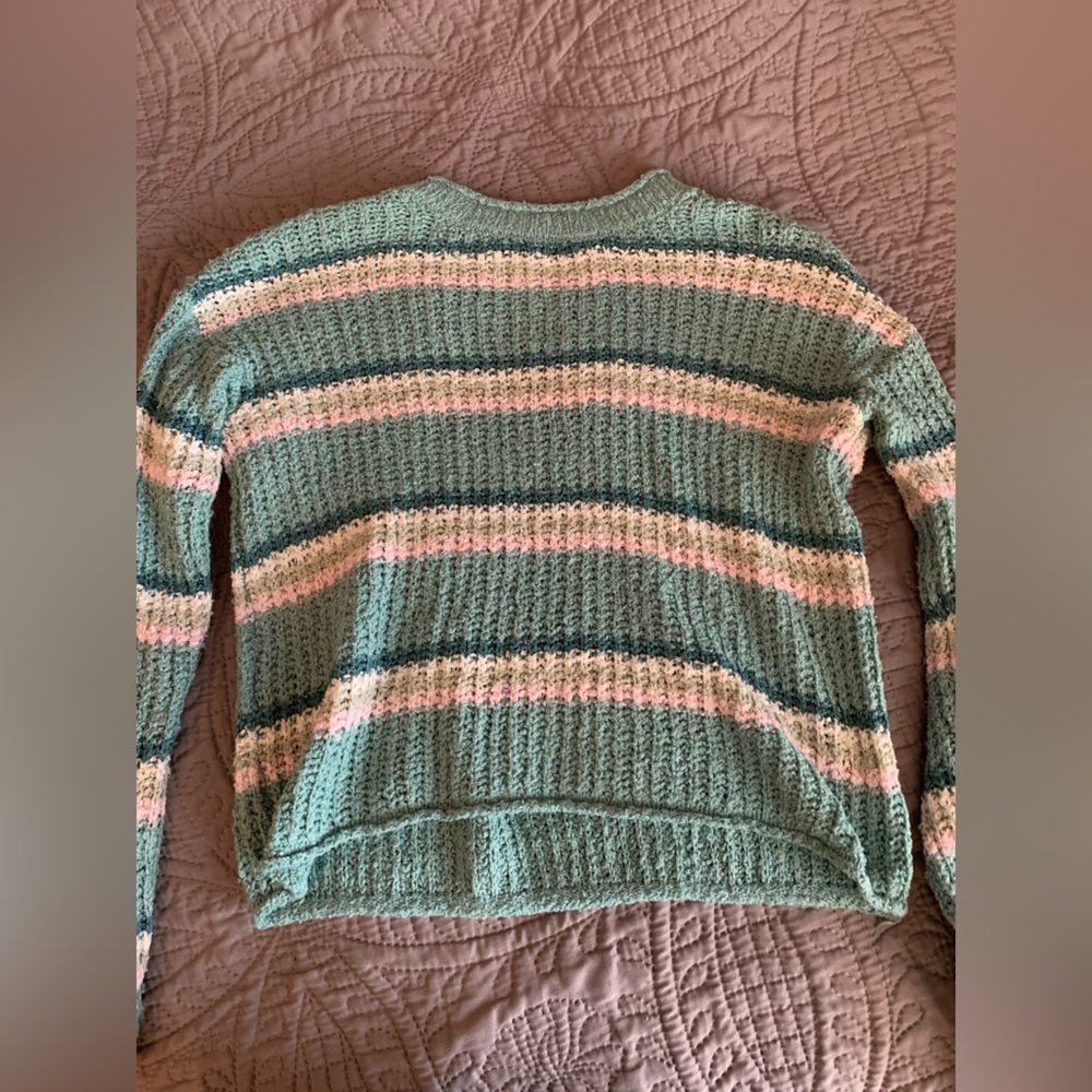 Cat & Jack Textured Sweater in Green and Pink Stripes
